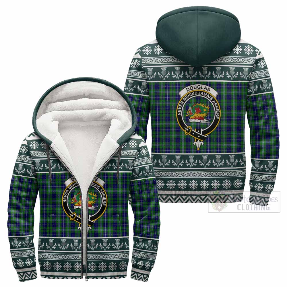 Douglas Clan Tartan Christmas Fleece Hoodie with Family Crest - Tartan Vibes Clothing
