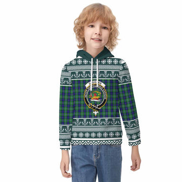 Douglas Clan Tartan Christmas Kid Hoodie with Family Crest - Tartan Vibes Clothing