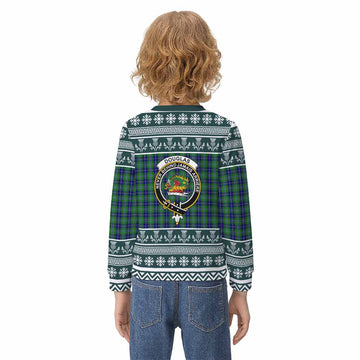 Douglas Clan Tartan Christmas Kid Ugly Sweatshirt with Family Crest - Tartan Vibes Clothing