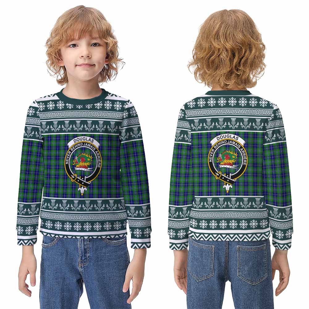Douglas Clan Tartan Christmas Kid Ugly Sweatshirt with Family Crest - Tartan Vibes Clothing