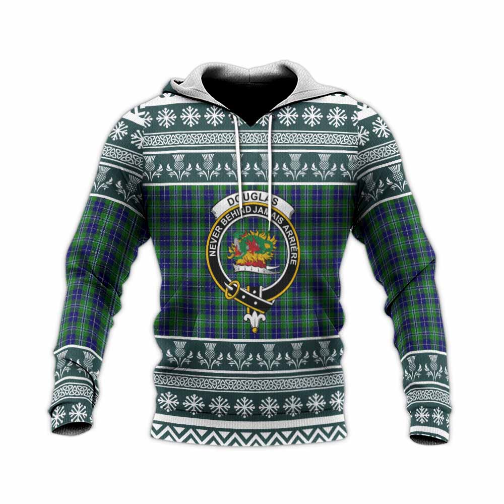 Douglas Clan Tartan Christmas Knitted Hoodie with Family Crest - Tartan Vibes Clothing