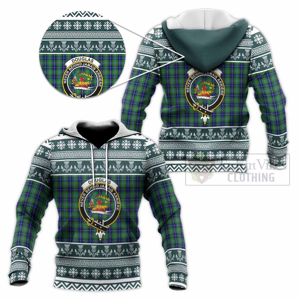 Douglas Clan Tartan Christmas Knitted Hoodie with Family Crest - Tartan Vibes Clothing