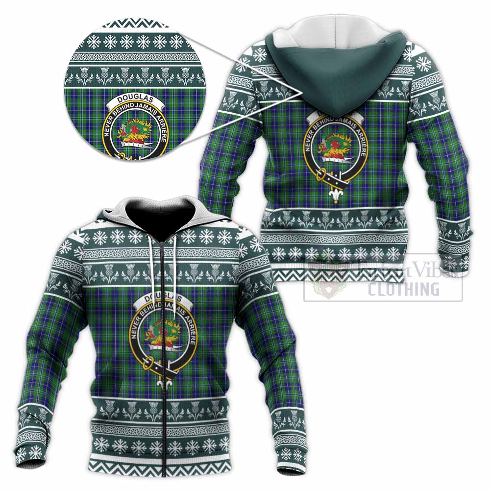 Douglas Clan Tartan Christmas Knitted Hoodie with Family Crest - Tartan Vibes Clothing