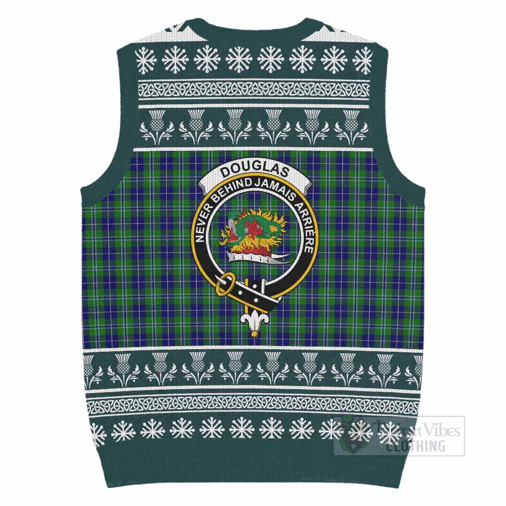 Douglas Clan Tartan Christmas Knitted V-Neck Vest with Family Crest - Tartan Vibes Clothing