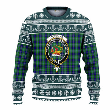 Douglas Clan Tartan Christmas Ugly Sweater with Family Crest