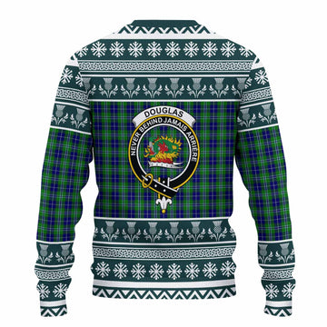 Douglas Clan Tartan Christmas Ugly Sweater with Family Crest