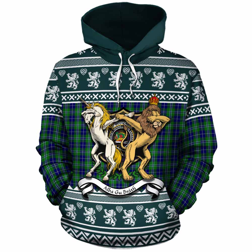 Douglas Clan Tartan Crest Christmas Cotton Hoodie Coat of Arms Funny Style - Tartan Vibes Clothing