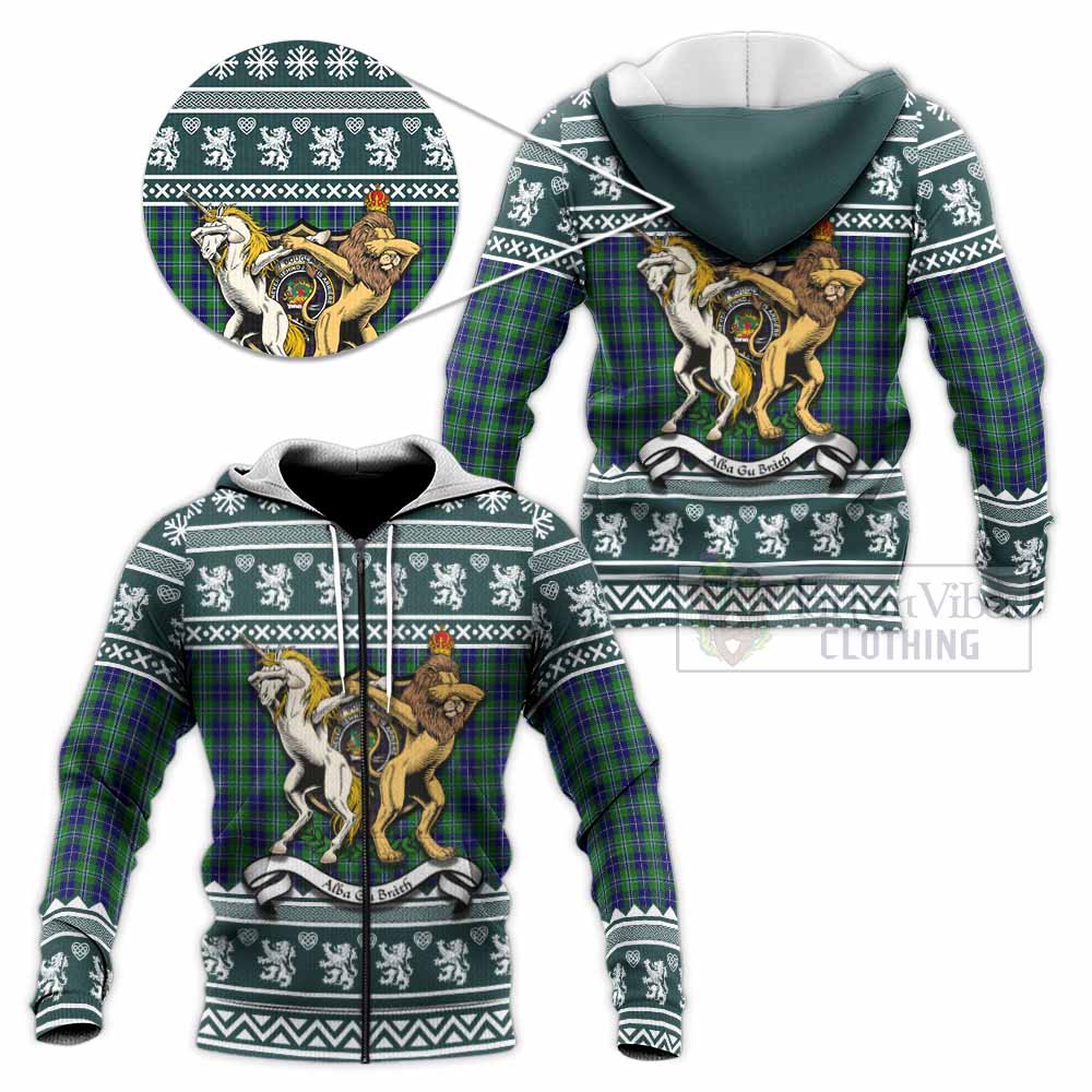 Douglas Clan Tartan Crest Christmas Knitted Hoodie Coat of Arms Funny Style - Tartan Vibes Clothing