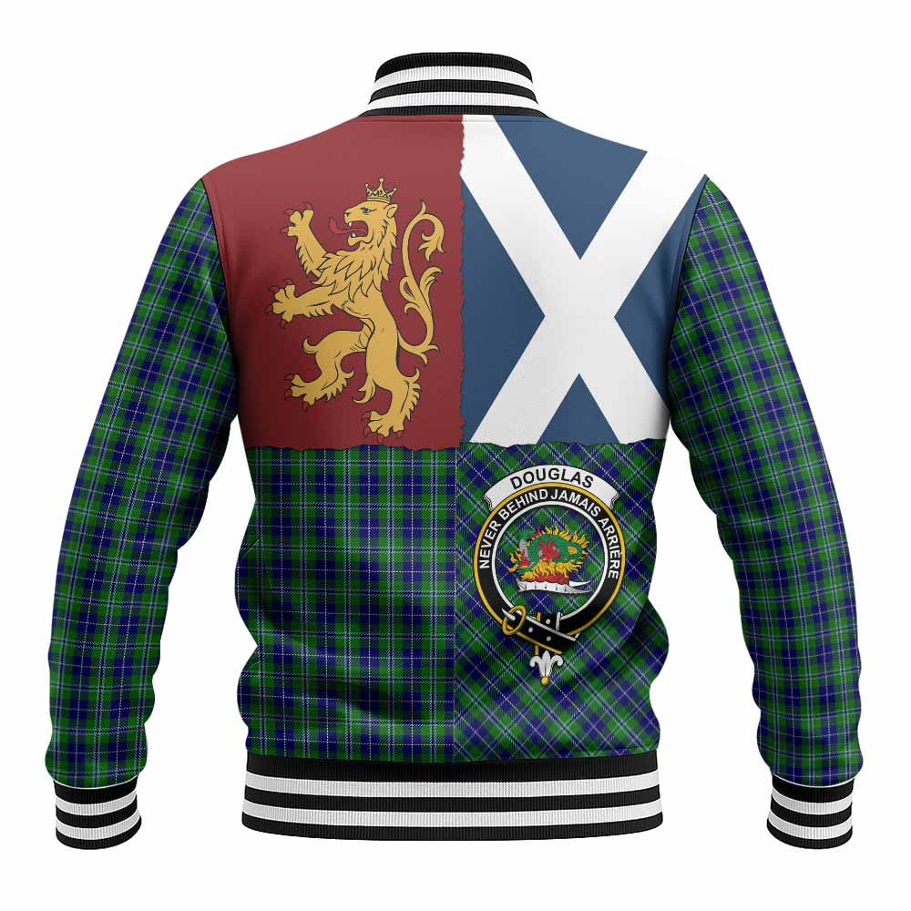 Douglas Crest Tartan Baseball Jacket with Lion Rampant Saltire Style