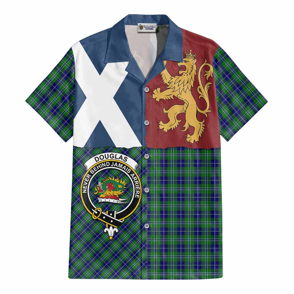 Douglas Crest Tartan Cotton Hawaiian Shirt with Lion Rampant Saltire Style - Tartan Vibes Clothing