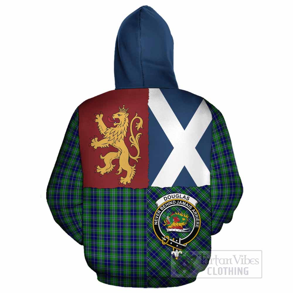 Douglas Crest Tartan Cotton Hoodie with Lion Rampant Saltire Style - Tartan Vibes Clothing