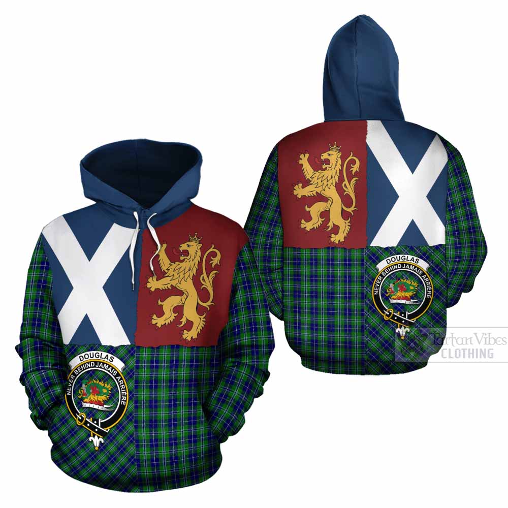 Douglas Crest Tartan Cotton Hoodie with Lion Rampant Saltire Style - Tartan Vibes Clothing