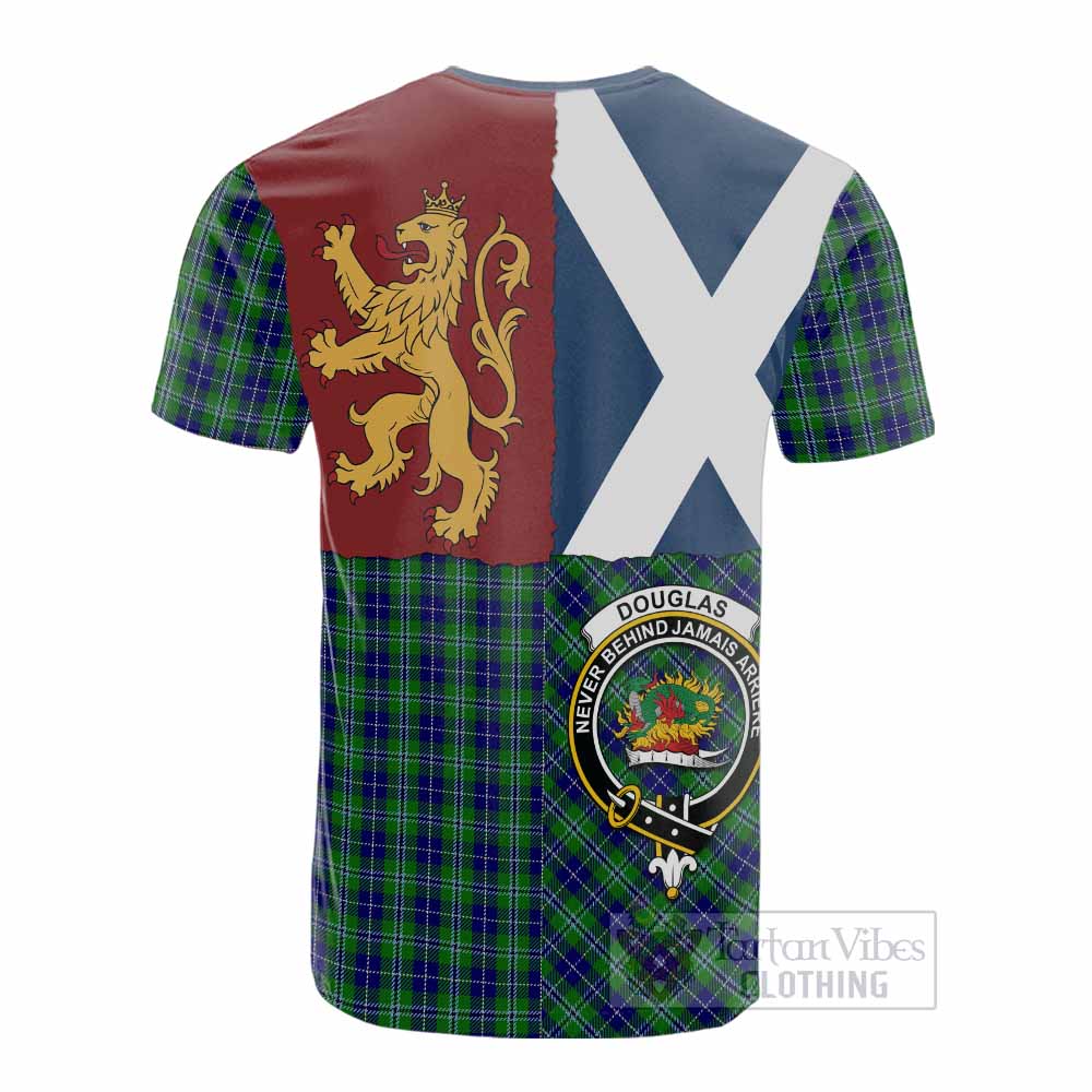 Douglas Crest Tartan Cotton T-shirt with Lion Rampant Saltire Style - Tartan Vibes Clothing