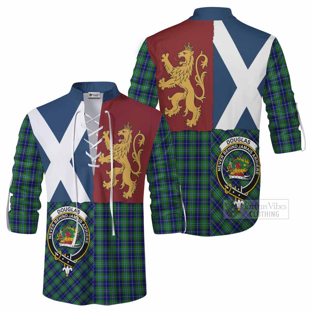 Douglas Crest Tartan Ghillie Shirt with Lion Rampant Saltire Style - Tartan Vibes Clothing