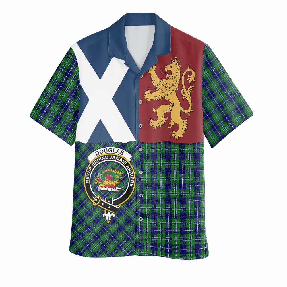 Douglas Crest Tartan Hawaiian Shirt with Lion Rampant Saltire Style