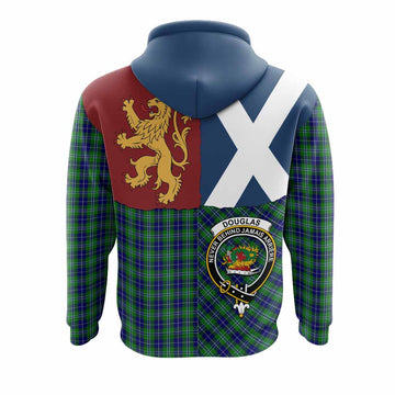 Douglas Crest Tartan Hoodie with Lion Rampant Saltire Style