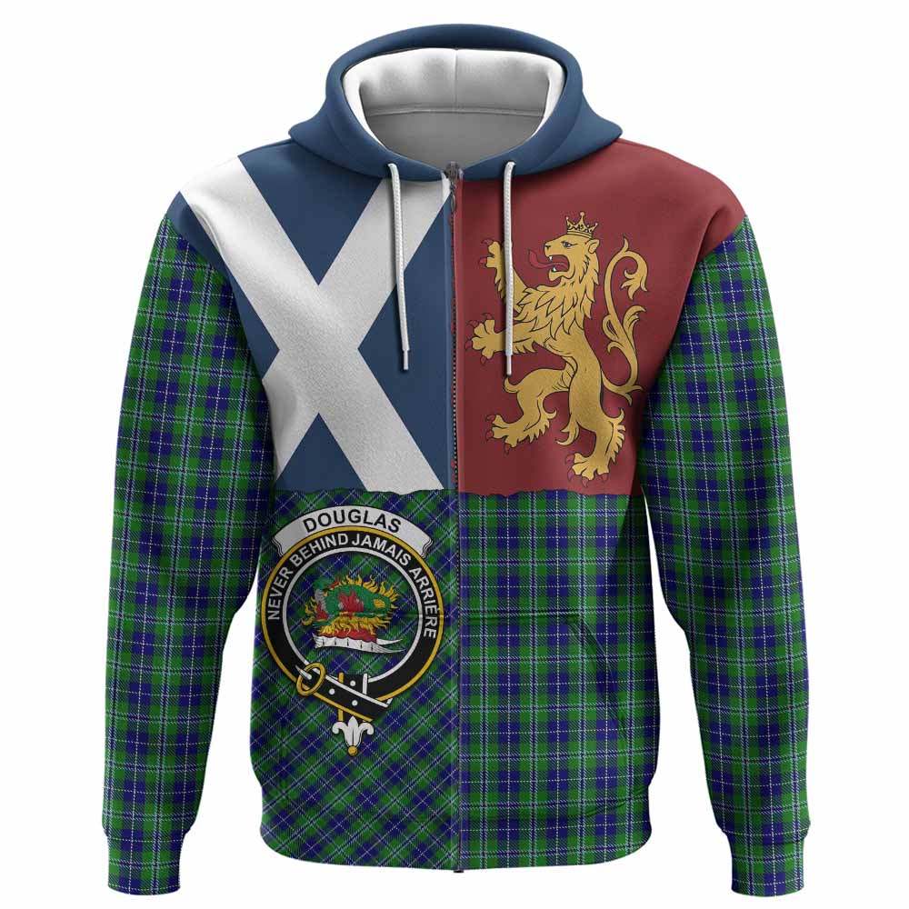 Douglas Crest Tartan Hoodie with Lion Rampant Saltire Style