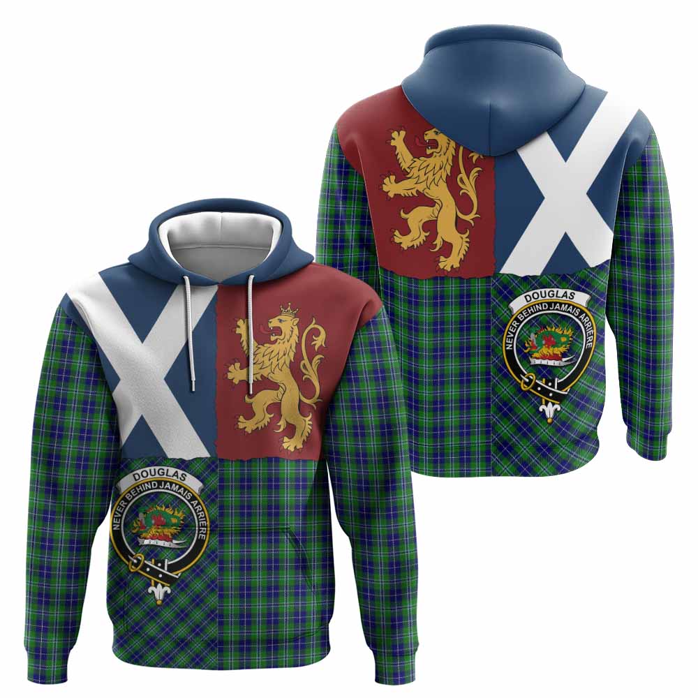 Douglas Crest Tartan Hoodie with Lion Rampant Saltire Style