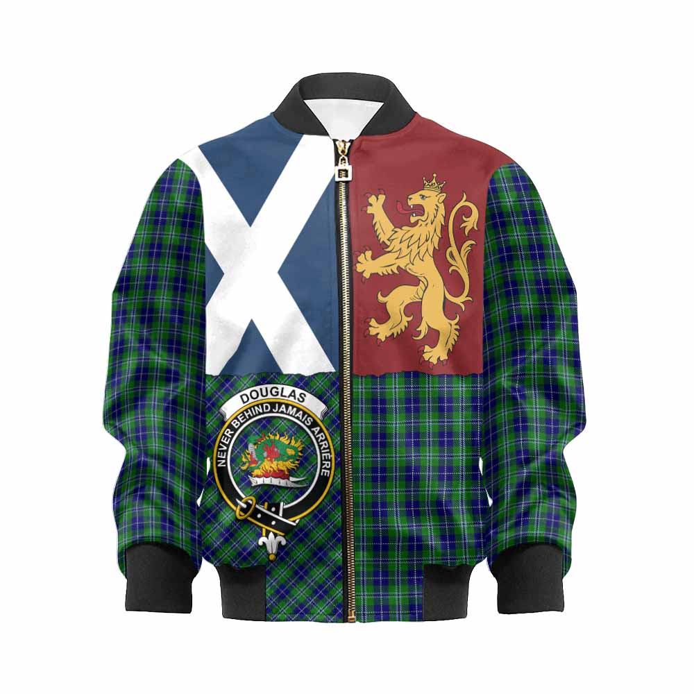 Douglas Crest Tartan Kid Bomber Jacket with Lion Rampant Saltire Style - Tartan Vibes Clothing
