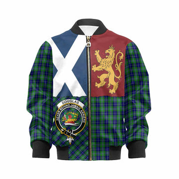 Douglas Crest Tartan Kid Bomber Jacket with Lion Rampant Saltire Style - Tartan Vibes Clothing