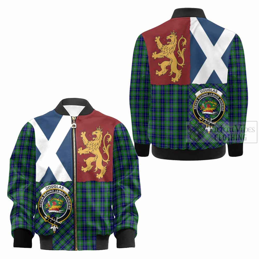 Douglas Crest Tartan Kid Bomber Jacket with Lion Rampant Saltire Style - Tartan Vibes Clothing