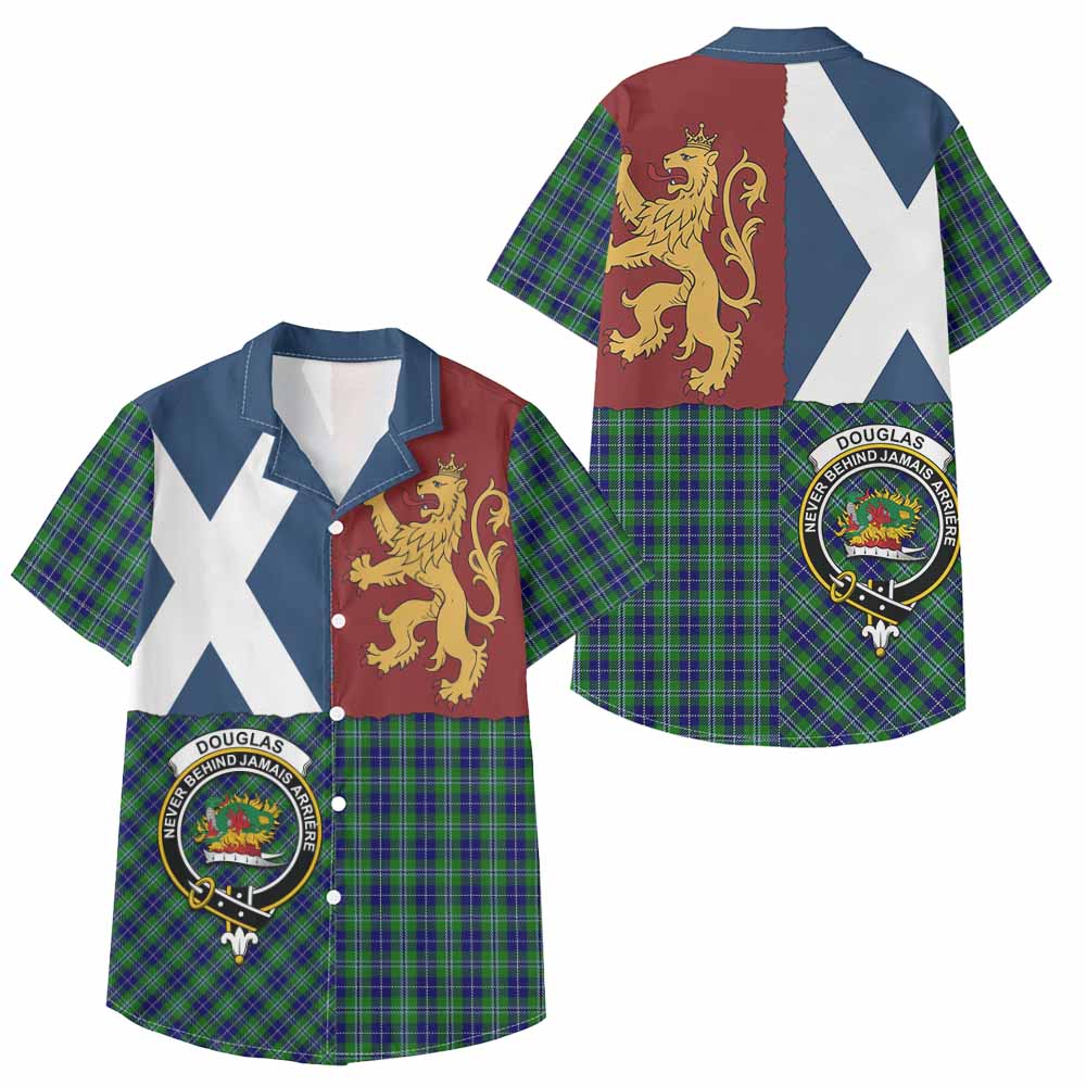 Douglas Crest Tartan Kid Hawaiian Shirt with Lion Rampant Saltire Style - Tartan Vibes Clothing