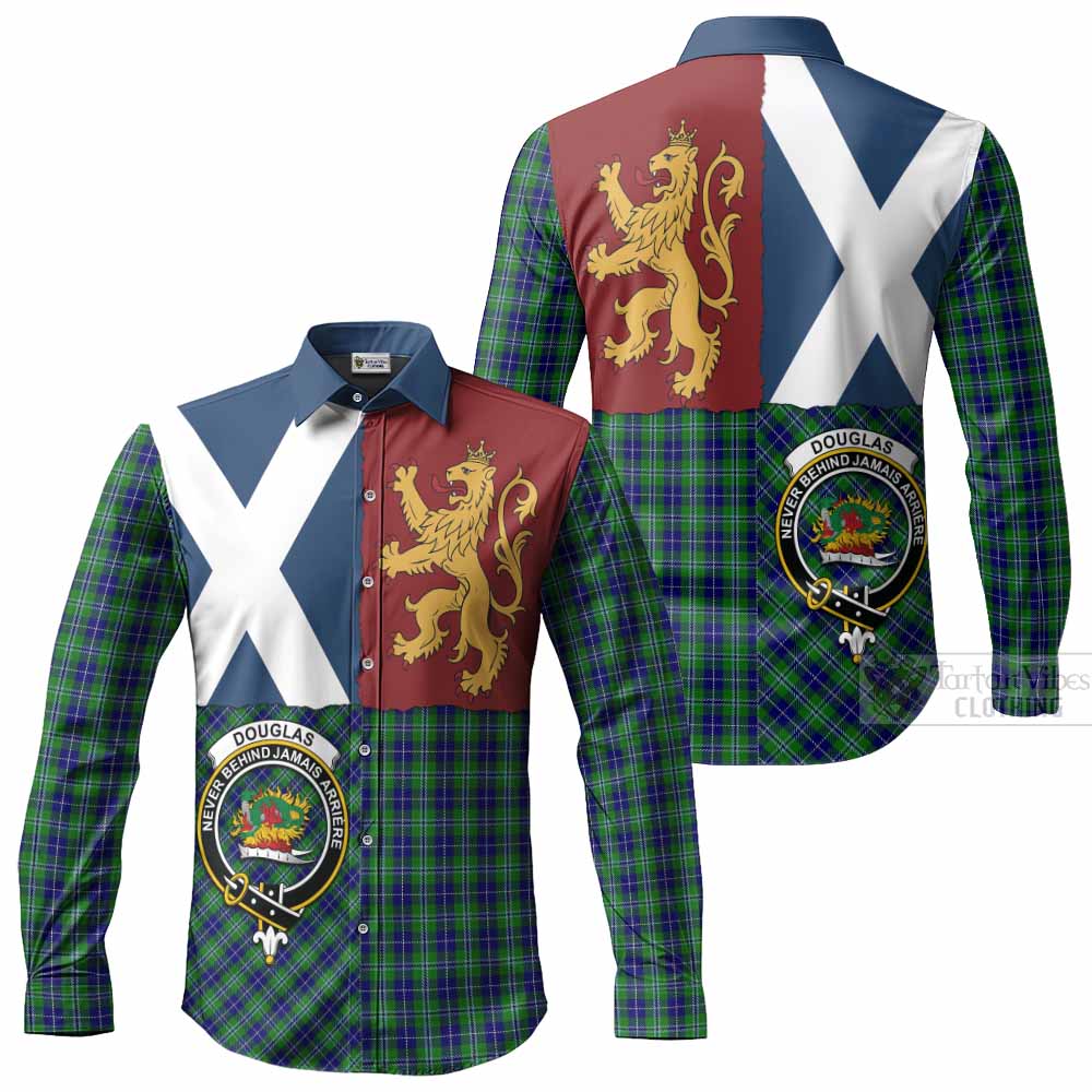 Douglas Crest Tartan Long Sleeve Button Shirts with Lion Rampant Saltire Style
