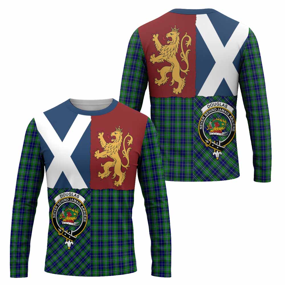Douglas Crest Tartan Long Sleeve T-Shirt with Lion Rampant Saltire Style
