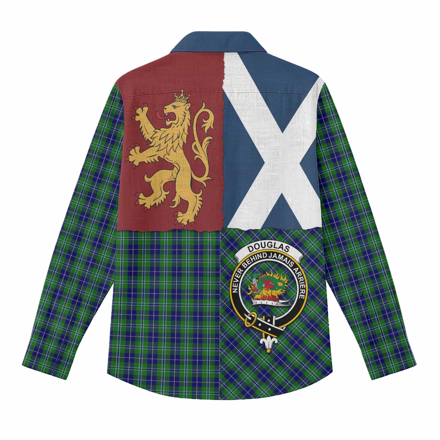 Douglas Crest Tartan Women Casual Shirt with Lion Rampant Saltire Style