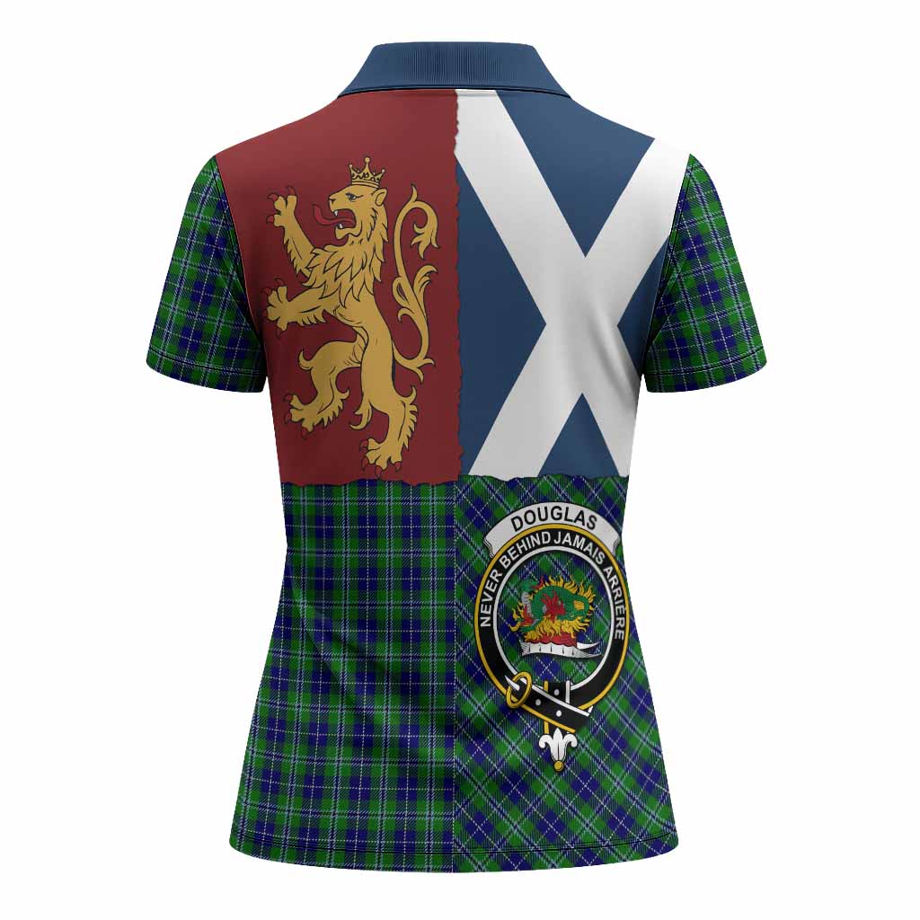 Douglas Crest Tartan Women Polo Shirt with Lion Rampant Saltire Style