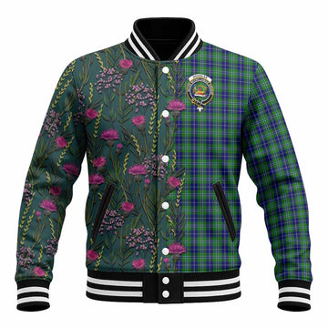 Douglas Family Crest Tartan Baseball Jacket Scottish Thistle Flower Pattern Half Style