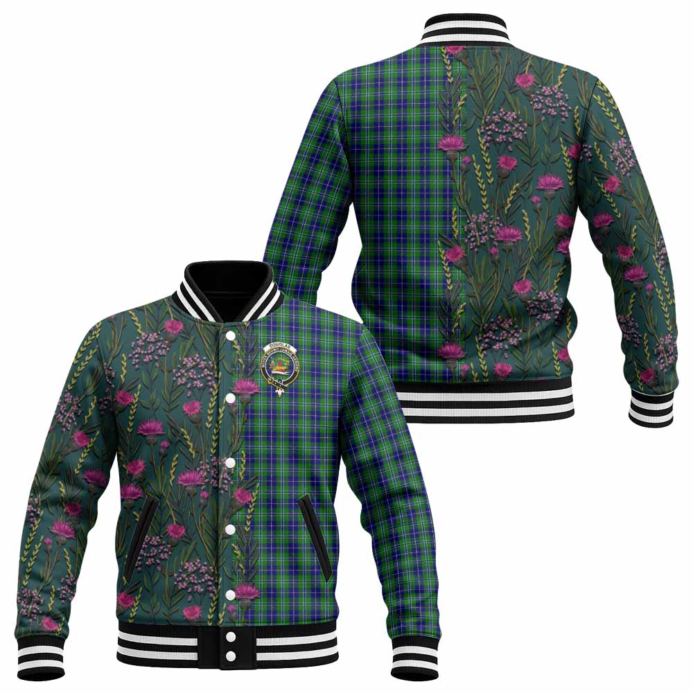 Douglas Family Crest Tartan Baseball Jacket Scottish Thistle Flower Pattern Half Style - Tartan Vibes Clothing