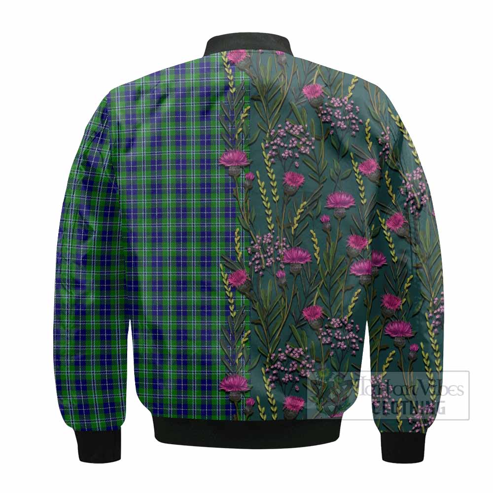 Douglas Family Crest Tartan Bomber Jacket Scottish Thistle Flower Pattern Half Style - Tartan Vibes Clothing