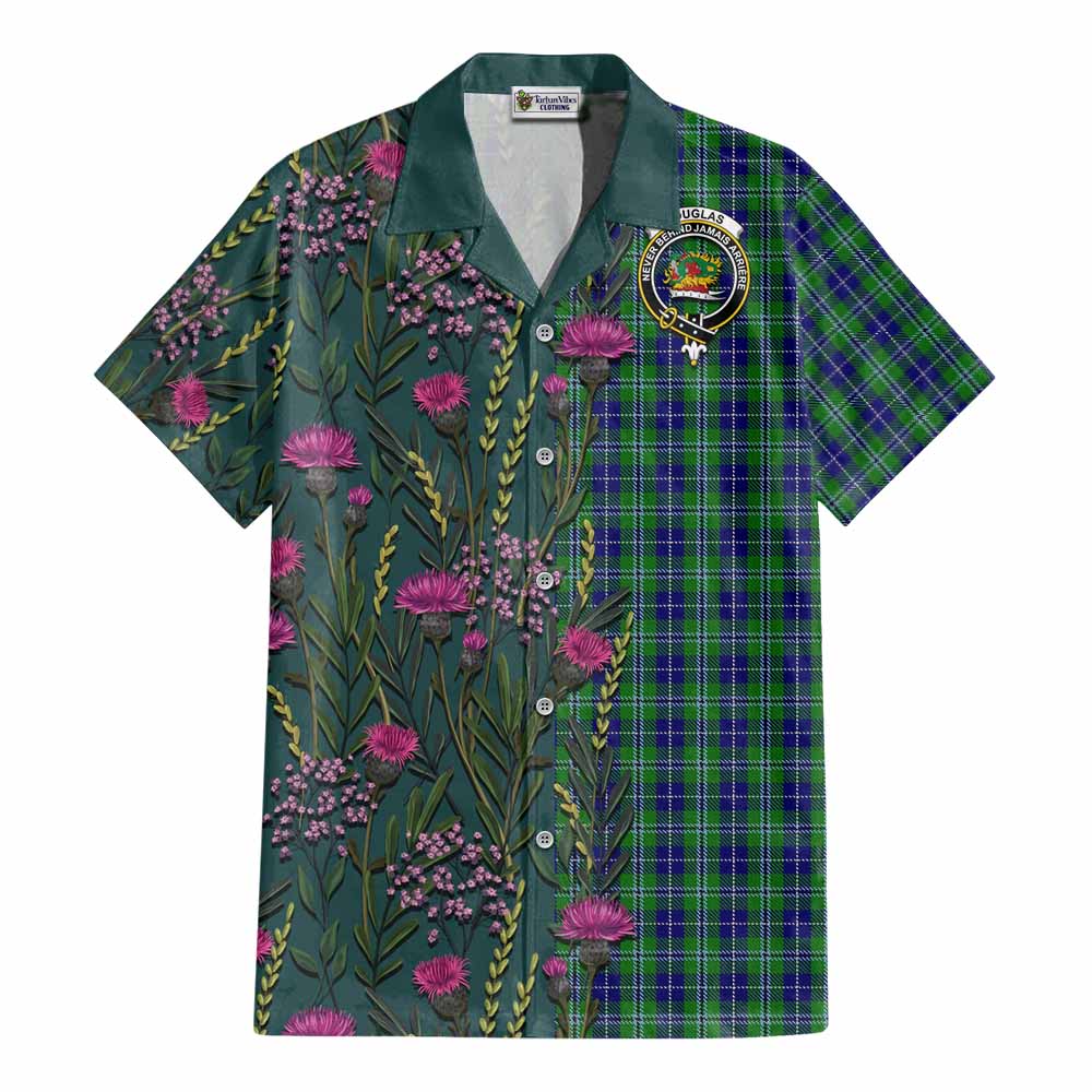 Douglas Family Crest Tartan Cotton Hawaiian Shirt Scottish Thistle Flower Pattern Half Style - Tartan Vibes Clothing