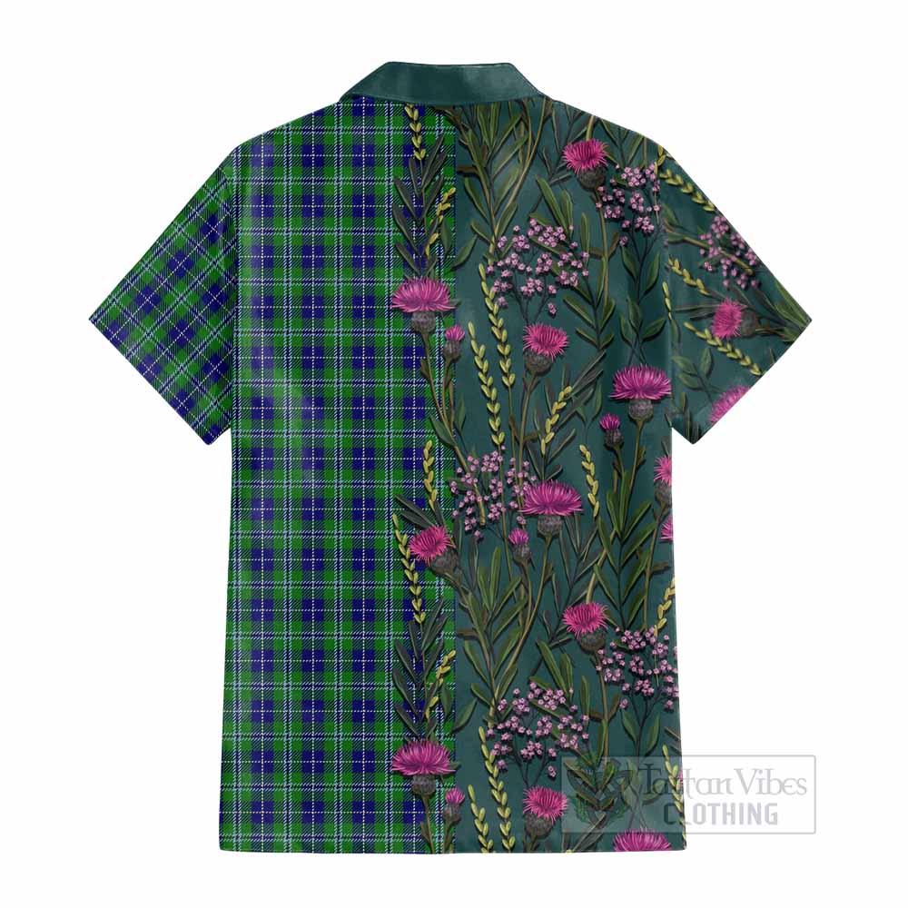 Douglas Family Crest Tartan Cotton Hawaiian Shirt Scottish Thistle Flower Pattern Half Style - Tartan Vibes Clothing