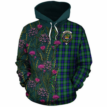 Douglas Family Crest Tartan Cotton Hoodie Scottish Thistle Flower Pattern Half Style