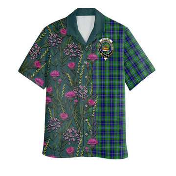 Douglas Family Crest Tartan Hawaiian Shirt Scottish Thistle Flower Pattern Half Style - Tartan Vibes Clothing