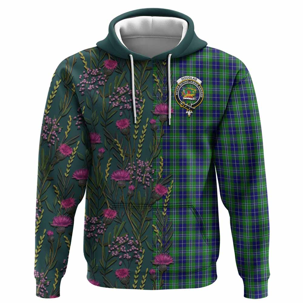 Douglas Family Crest Tartan Hoodie Scottish Thistle Flower Pattern Half Style - Tartan Vibes Clothing