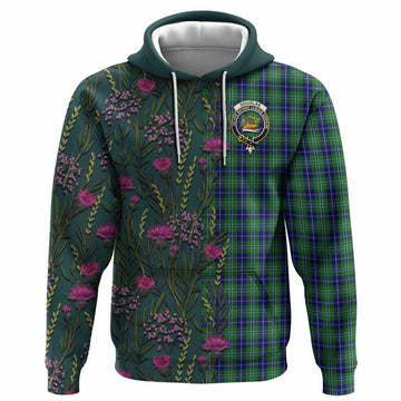 Douglas Family Crest Tartan Hoodie Scottish Thistle Flower Pattern Half Style