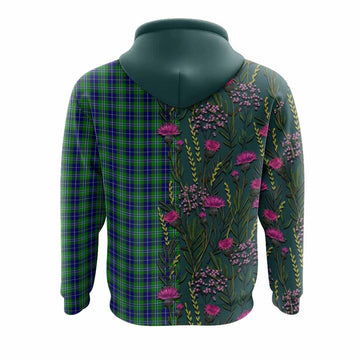 Douglas Family Crest Tartan Hoodie Scottish Thistle Flower Pattern Half Style