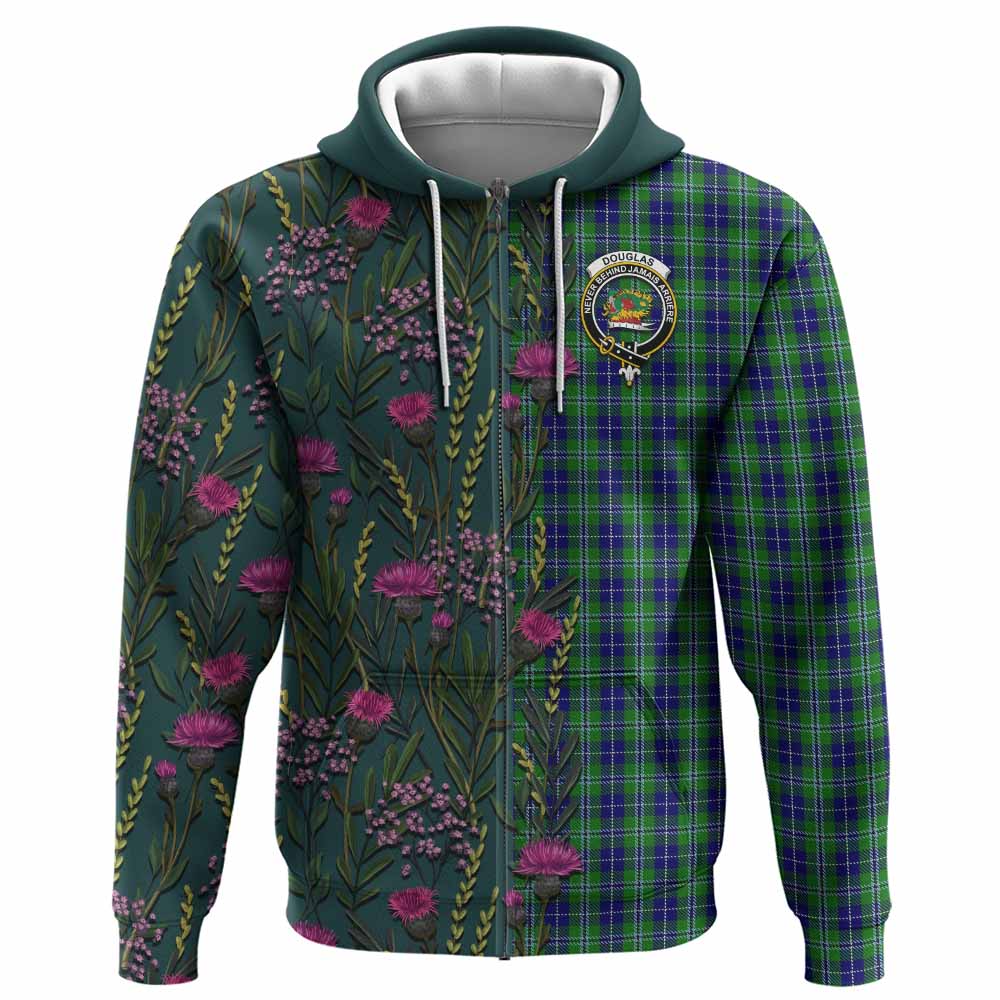 Douglas Family Crest Tartan Hoodie Scottish Thistle Flower Pattern Half Style - Tartan Vibes Clothing
