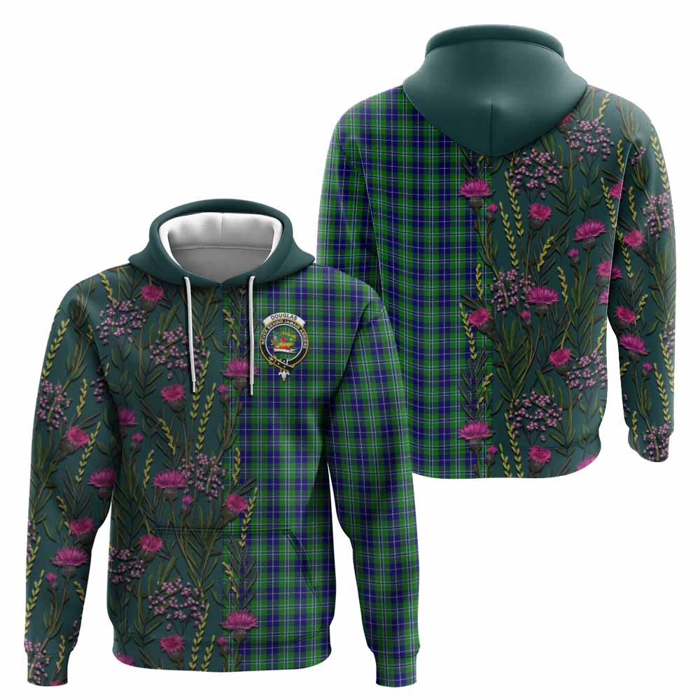 Douglas Family Crest Tartan Hoodie Scottish Thistle Flower Pattern Half Style - Tartan Vibes Clothing
