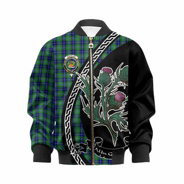 Douglas Family Crest Tartan Kid Bomber Jacket Alba Thistle Inspired - Tartan Vibes Clothing