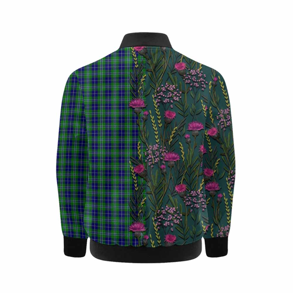 Douglas Family Crest Tartan Kid Bomber Jacket Scottish Thistle Flower Pattern Half Style - Tartan Vibes Clothing