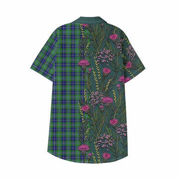 Douglas Family Crest Tartan Kid Hawaiian Shirt Scottish Thistle Flower Pattern Half Style - Tartan Vibes Clothing