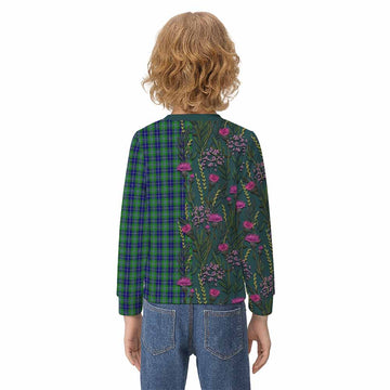 Douglas Family Crest Tartan Kid Knitted Sweatshirt Scottish Thistle Flower Pattern Half Style - Tartan Vibes Clothing