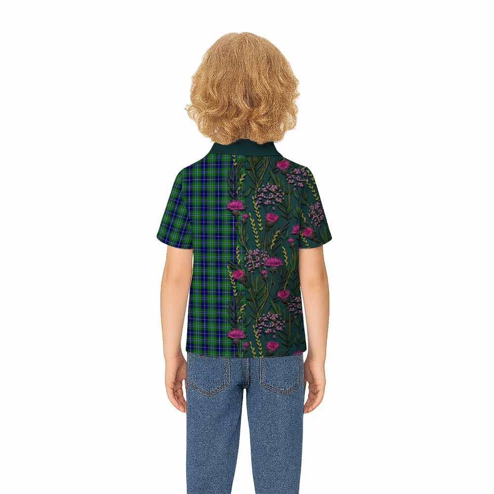 Douglas Family Crest Tartan Kid Polo Shirt Scottish Thistle Flower Pattern Half Style - Tartan Vibes Clothing