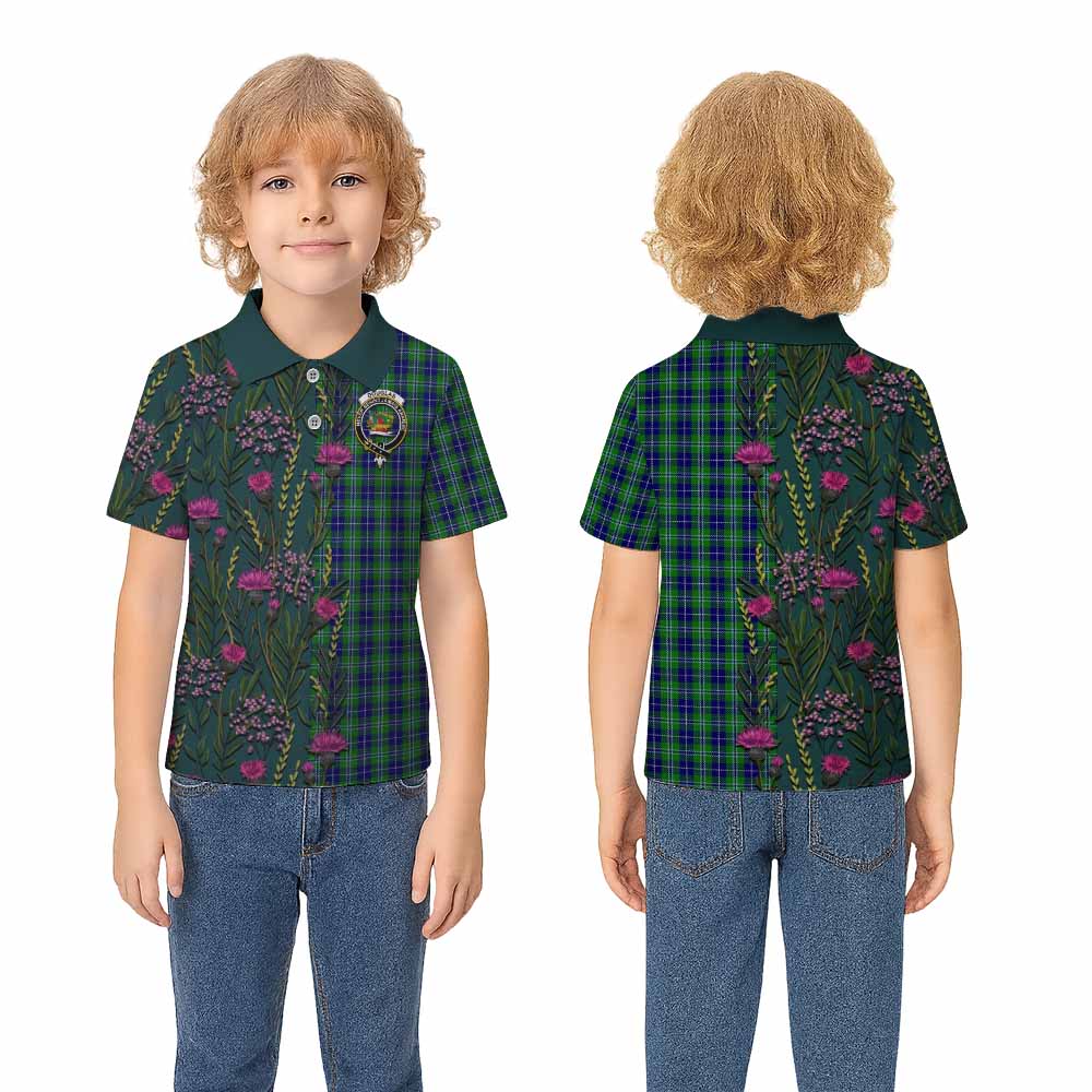Douglas Family Crest Tartan Kid Polo Shirt Scottish Thistle Flower Pattern Half Style - Tartan Vibes Clothing