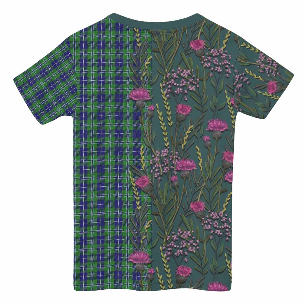 Douglas Family Crest Tartan Kid T-shirt Scottish Thistle Flower Pattern Half Style - Tartan Vibes Clothing