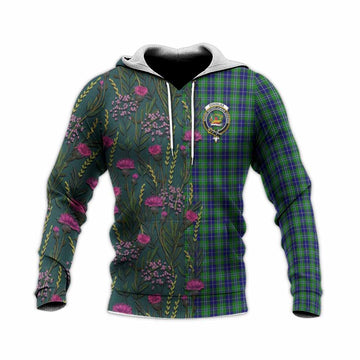 Douglas Family Crest Tartan Knitted Hoodie Scottish Thistle Flower Pattern Half Style